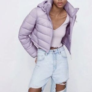 Zara Lilac Cropped Puffer Jacket